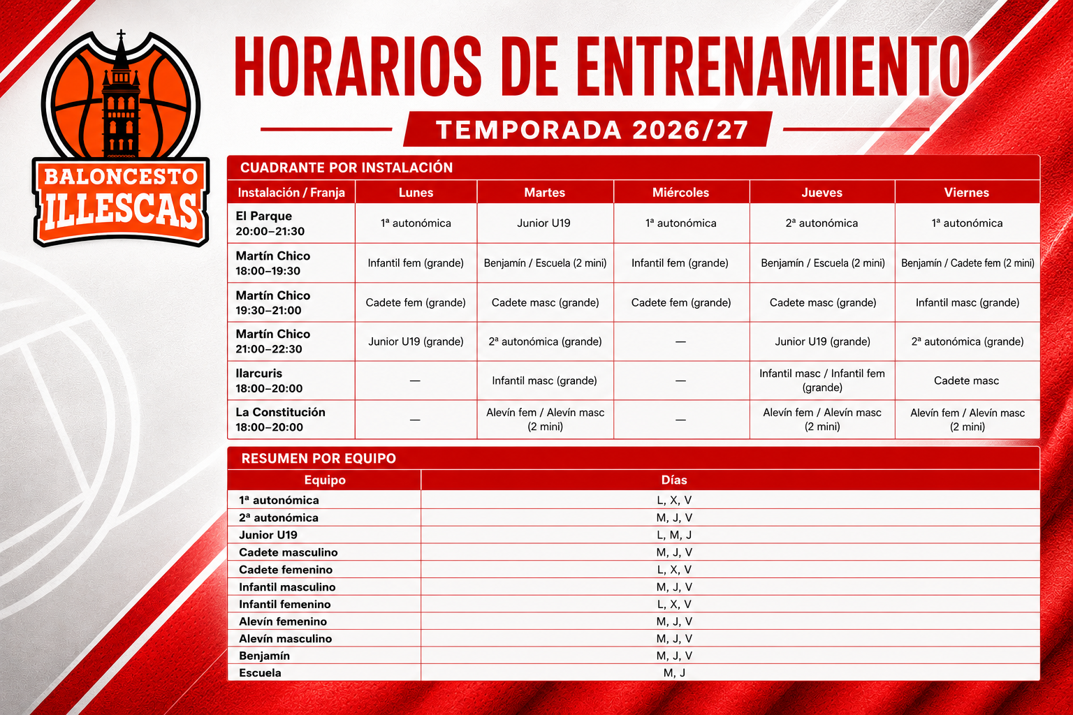 HORARIOS TEMPORADA 2026/27