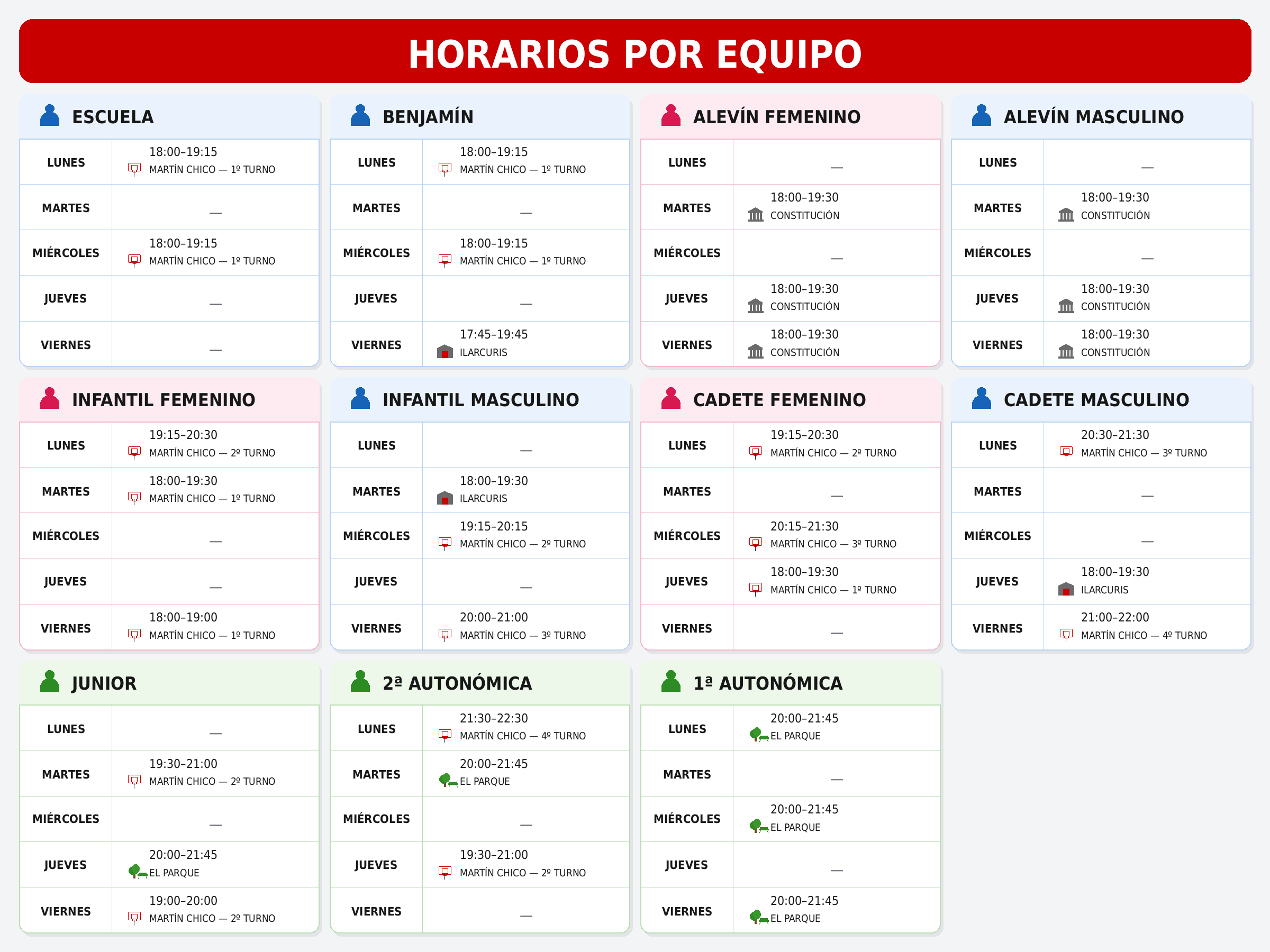 HORARIOS TEMPORADA 2026/27